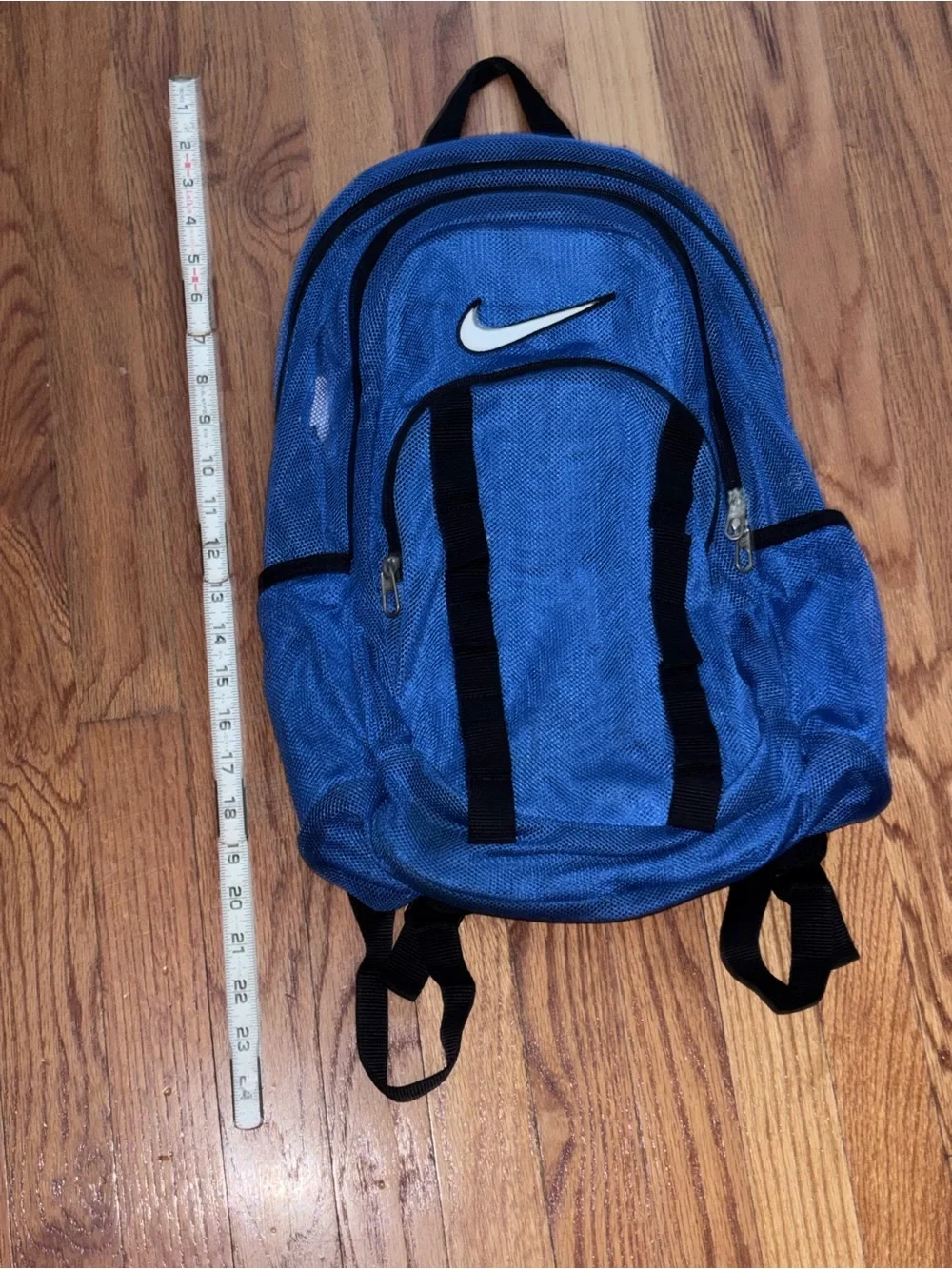 Nike Blue Mesh Backpack Black Straps Gym Swim Camp Sports Bag -Machine Washable